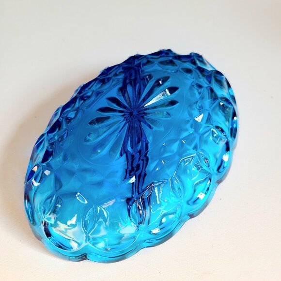 Vintage blue glass divided bowl. - Picture 4 of 6